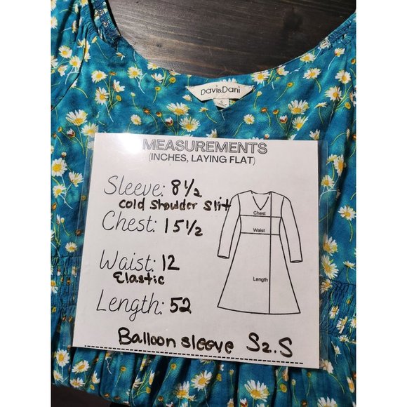 Davi & Dani Teal Maxi Dress with‎ White flowers Size S - Picture 7 of 7